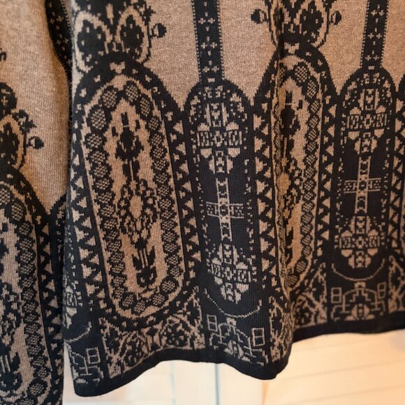 Schiffhauer cardigan sweater 42 tan black crewneck long sleeves snap closure - Picture 9 of 12